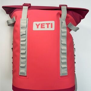 Yeti Pink Roll-Top Backpack with Gray Straps
